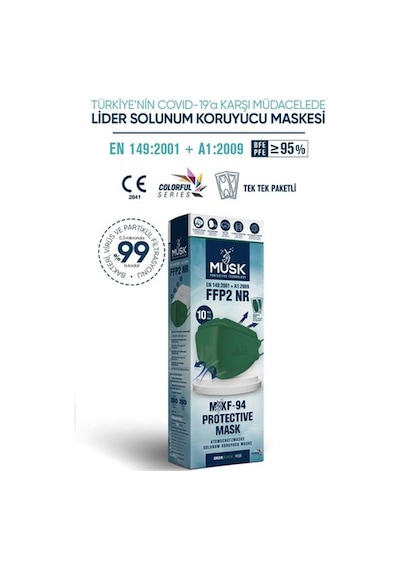 Musk Kf94 Kore Tipi Ffp2 Maske Yeşil Renk 10 Adet