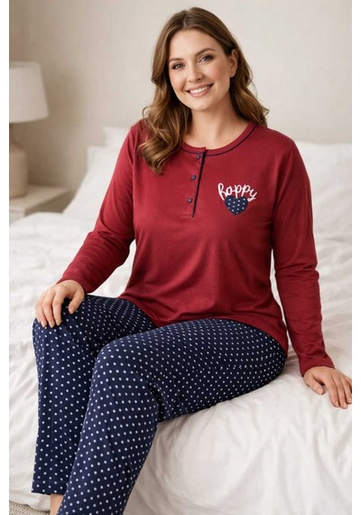 Tenra Geniş Kesim Kadın Pijama Takımı %100 Pamuk Kırmızı