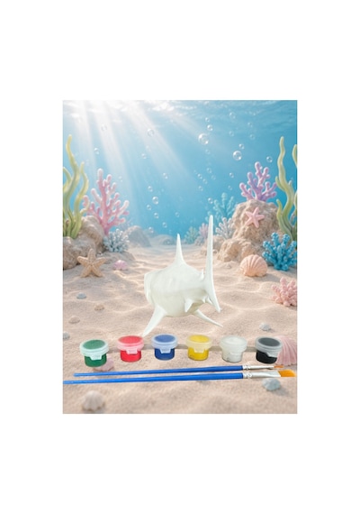 3d Megalodon Köpek Balığı 20 Cm Boyama Seti - Kendin Boya Hobi Ve Etkinlik Seti - Akrilik Boya + 2 Fırça