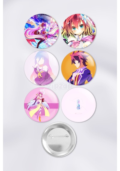 No Game No Life Çanta Süsü Rozet İğneli Buton Rozet Seti 6 Adet Çok Renkli