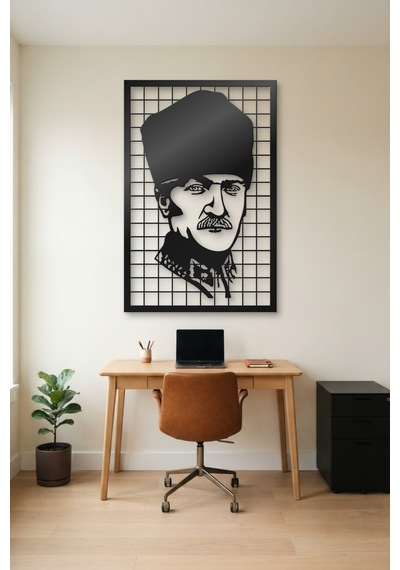 Mustafa Kemal Atatürk Metal Duvar Tablosu - Duvar Sanatı - Duvar Dekoru - Siyah