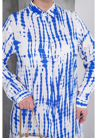 Polologin Butik Mavi Desenli Tunik Ve Pantolon Takım Mavi & Beyaz