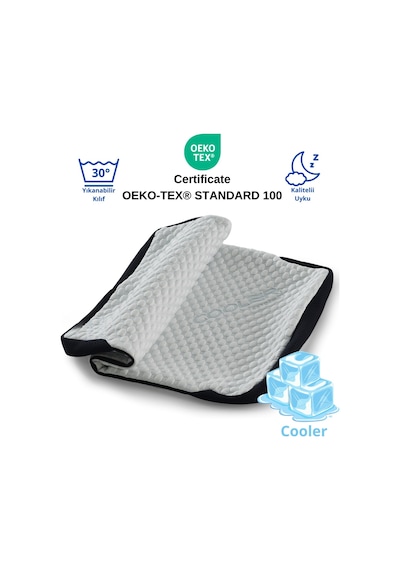 Rudu Cooler Soğuk Hissiyatlı Yastık Kılıfı Visco Visko 60x40x14cm Beyaz - Lacivert
