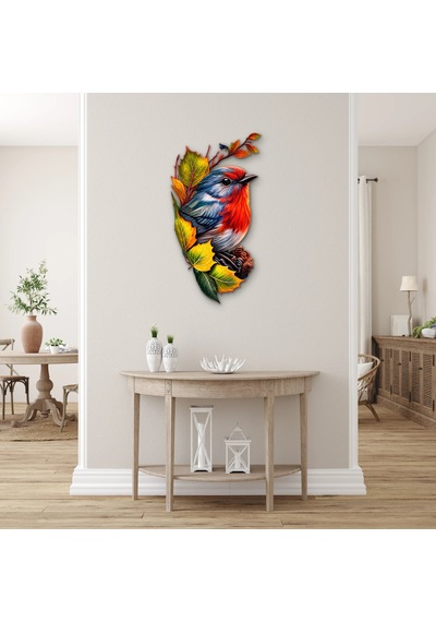 Sonbahar Yapraklarında Kızılgerdan - Metal Tablo - Dec0275 51 X 95 Cm Çok Renkli