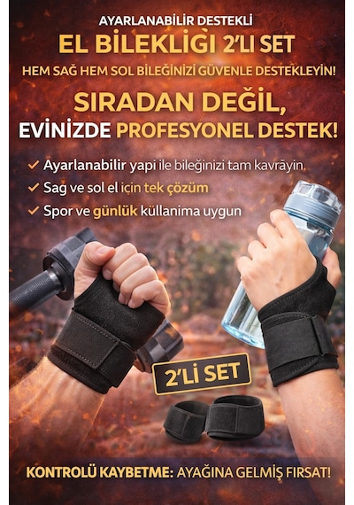 Ayarlanabilir Destekli El Bilekliği 2 Li Set Kadın & Erkek Sağ Sol Uyumlu Spor Ve Günlük Kullanım