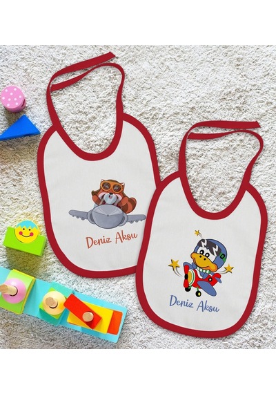Bk Kids Kişiye Özel Sevimli Pilot Tasarımlı 2 Li Kırmızı Mama Önl Kırmızı