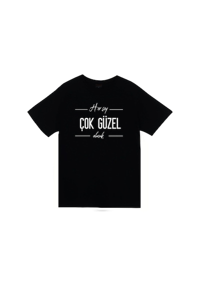 Stoned&Fame Her Şey Çok Güzel Olacak Baskılı Unisex %100 Pamuk Siyah T-shirt SIYAH Siyah