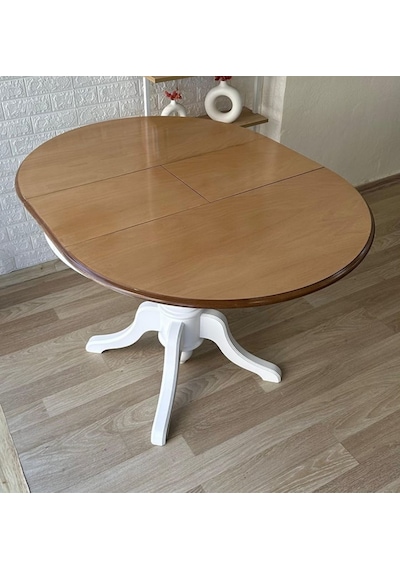 Lindon Baba Ayak Yuvarlak Açılır Masa 110x110 Beyaz - Ceviz