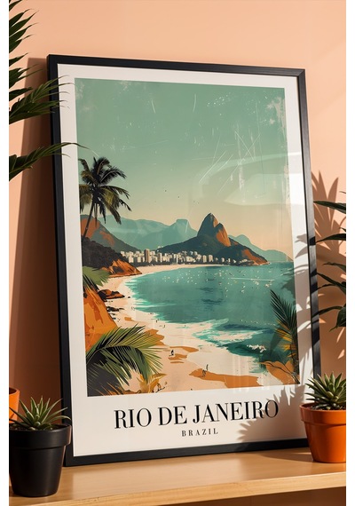Rio De Janeiro Brazil Vintage Seyahat Posteri Çerçeveli Tablo - Premium Tropikal Sahil Duvar Dekoru Siyah Rio De Janeiro Brazil Vintage Seyahat Posteri Çerçeveli Tablo - Premium Tropikal Sahil Duvar Dekoru Siyah