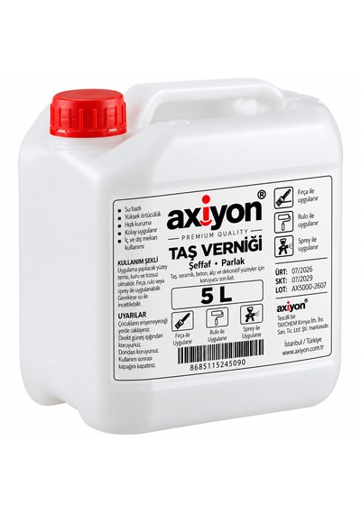 Axiyon Taş Verniği 5 L Şeffaf Parlak Su Bazlı Taş Ve Dekoratif Yüzey Verniği