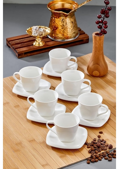 Safir 90 Ml 6 Kişilik Porselen Kahve Fincan Takımı, Beyaz, Ckr3300 Diğer