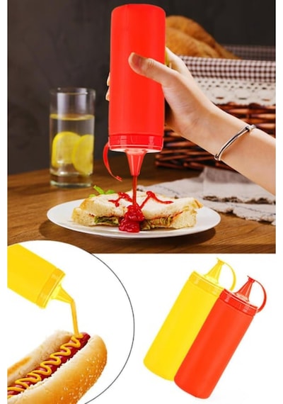 2'li Sos Ve Ketçap & Mayonez Şişesi Sarı-kırmızı 500 Ml Sarı Diğer