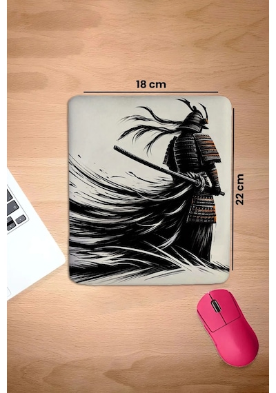 Sonictouch Bilek Destekli Samuray Siyah Beyaz Dikdörtgen Pürüzsüz Yüzey Dikişsiz Mouse Pad 18x22cm Mousepad