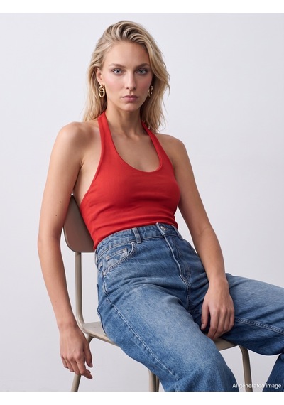 Dilvin 21052 Halter Yaka Top Kırmızı