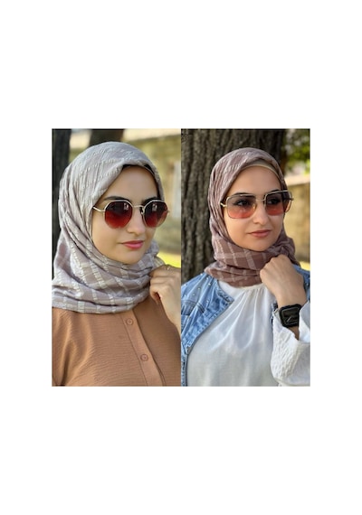 Aldaıyr 2 Jakarlı Pamuk Caz Eşarp 120x 120 Bej-vizon