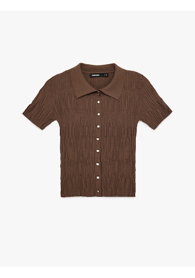Koton Slim Fit Polo Yaka Kısa Kollu Düğmeli Kazak Kahverengi 6sak90021ht Kahve