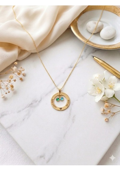 925 Ayar Gümüş Kişiye Özel İsimli Doğum Taşlı Aile Çemberi Kolye.rose.gold.rodaj Renk Seçeneği