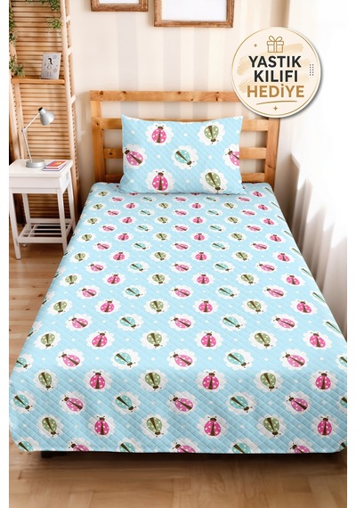 Evimde Bambaşka Mavi Uğur Böceği Kız Çocuk Pike Takımı - Pastel Pembe Mint Bebek Odası Yatak Örtüsü - 160x220 CM Evimde Bambaşka Mavi Uğur Böceği Kız Çocuk Pike Takımı - Pastel Pembe Mint Bebek Odası Yatak Örtüsü - 160x220 CM