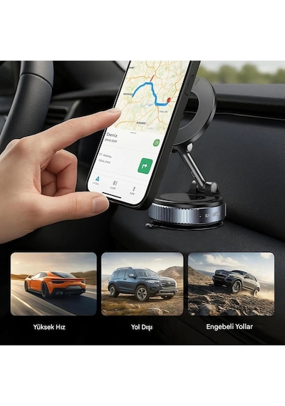 Cs 360 Derece Dönebilen Güçlü Vakumlu Magsafe Araç İçi Ve Masa Üstü Halka Telefon Tutucu