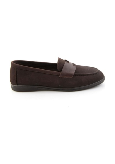 Bambi Kahve Nubuk Hakiki Deri Kadın Loafer Ayakkabı K01821097401