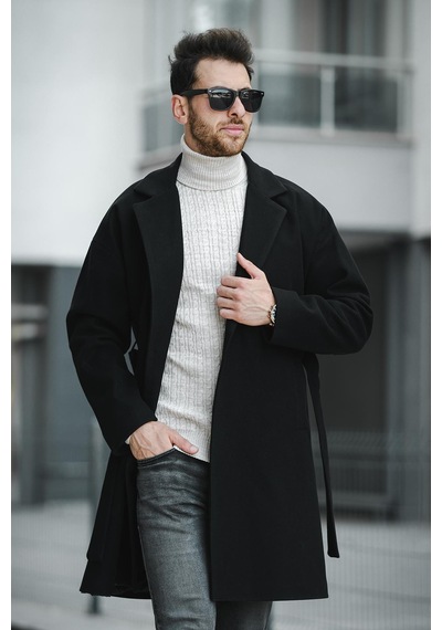 Oksit Layun Erkek Kemerli Oversize Rahat Kesim Kaşe Kaban Palto 001