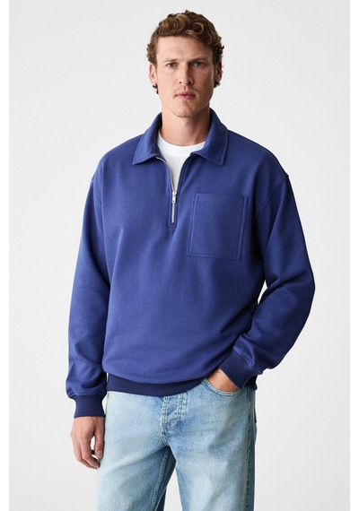 Grımelange Shıftd Erkek Bisiklet Yaka Uzun Kollu Fermuarlı İndigo Sweatshirt İndigo