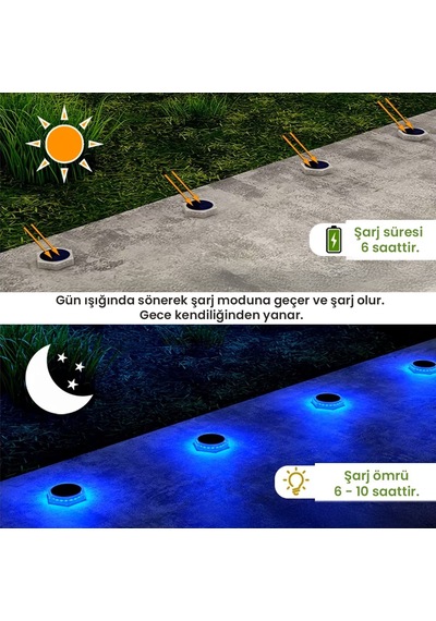 Upway 6'lı Güneş Enerjili Mavi Peyzaj Lambası - 20 Led Ip68 Su Geçirmez Kırılmaz Paslanmaz Mavi