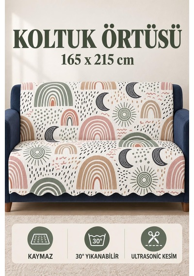 Çok Amaçlı Kadife Koltuk Örtüsü Kaymaz Süngerli 165x215 Cm Modern Bohem Çekyat Şalı Piknik Masa Örtüsü Alk15 Bej