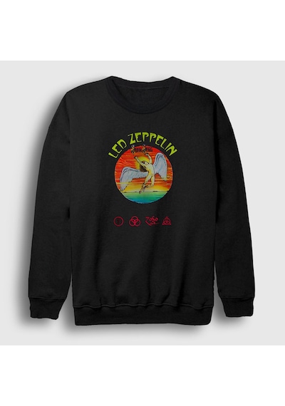 Presmono Unisex Swan Led Zeppelin Sweatshirt Siyah
