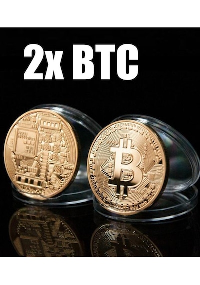 2 Adet Bitcoin Madeni Para Altın Rengi Hatıra Koleksiyon Değerli Kutulu 2x