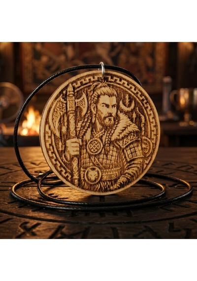 Göktürk Alp Savaşçı Ve Bozkurt Motifli Ahşap Erkek Kolyesi 44 Mm 011 - Kahverengi