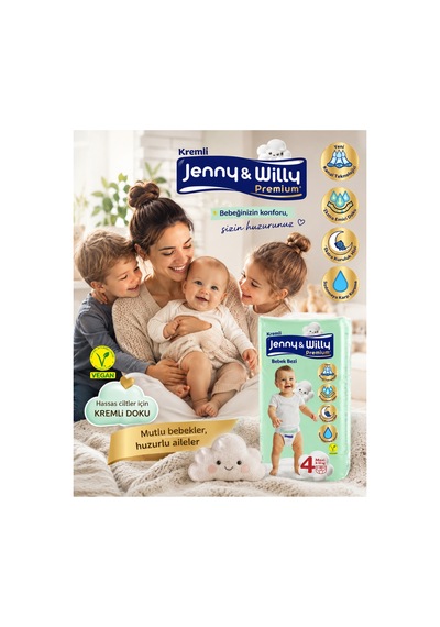 Jenny & Willy Premium Kremli Bebek Bezi Maxi 4 Numara 8-18 Kg 40 Adet Ultra Emici Bebek Bezi
