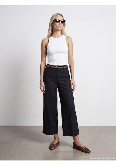 Dilvin 72752 Kemerli Keten Culotte Pantolon-siyah