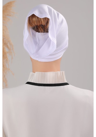 Melodi Scarf Tesettür Hazır Pratik Geçme Boru Bone Beyaz Beyaz