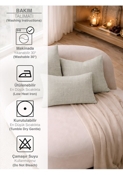 Br Perle Taş Rengi Keten Dokulu Dekoratif Kırlent Kılıfı Modern Salon Koltuk Yastığı