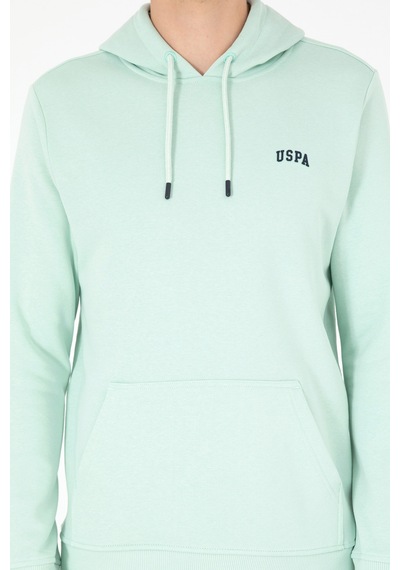 U.S. Polo Assn. Erkek Kapüşonlu Su Yeşili Basic Şardonlu Sweatshirt 50295176-VR048