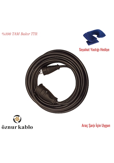Öznur 3x2.5 Mm Araç Şarj Uzatma Kablosu - Tüm Araçlar Için Uyumlu -ttr Tambakır -seyahat Yastığı Hediyeli 10 Metre