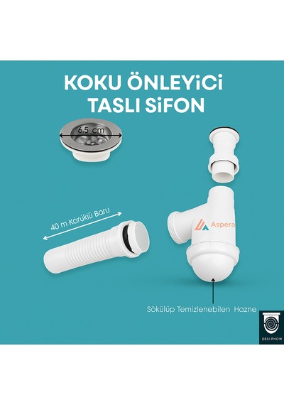 Koku Önleyici Taslı Lavabo Sifonu - Temizlenebilir Hazne, Körüklü Boru, Paslanmaz Giriş Diğer