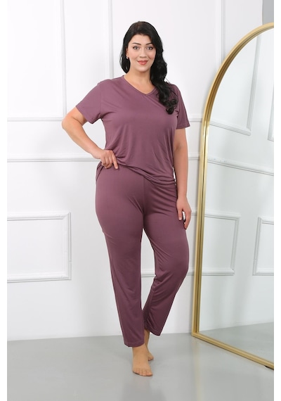 Akbeniz Kadın Büyük Beden Kısa Kol Penye Pijama Takımı Mürdüm 202405-mürdüm Mürdüm Akbeniz Kadın Büyük Beden Kısa Kol Penye Pijama Takımı Mürdüm 202405-mürdüm Mürdüm