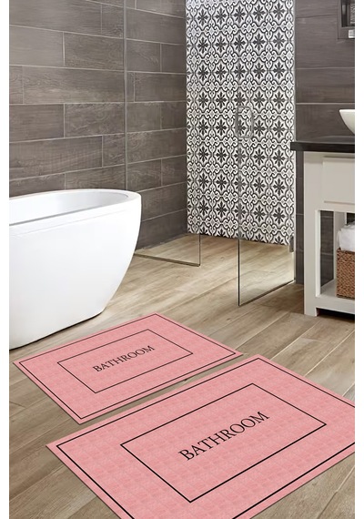 Buççin Online Mağaza Dijital Baskılı Yıkanabilir Ve Kaymaz Tabanlı Çerçeveli Bathroom Yazılı Banyo Paspası Klozet Takımı Çok Renkli