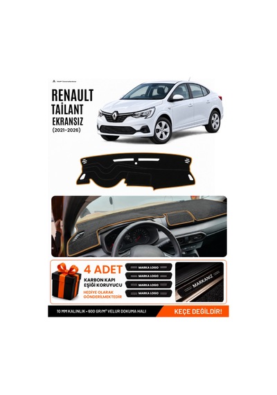 Renault Talıant Ekransız 2021-2026 Uyumlu Torpido Örtüsü - Siyah Kahverengi