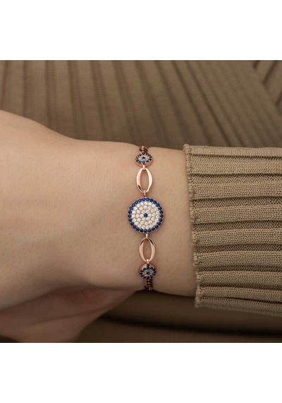 Cruse 925 Ayar Gümüş Rose Nazar Boncuklu Bileklik