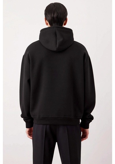 Benerly Erkek Kapüşonlu Düşük Kol Sweatshirt Slogan Nakışlı Fonksiyonel D siyah