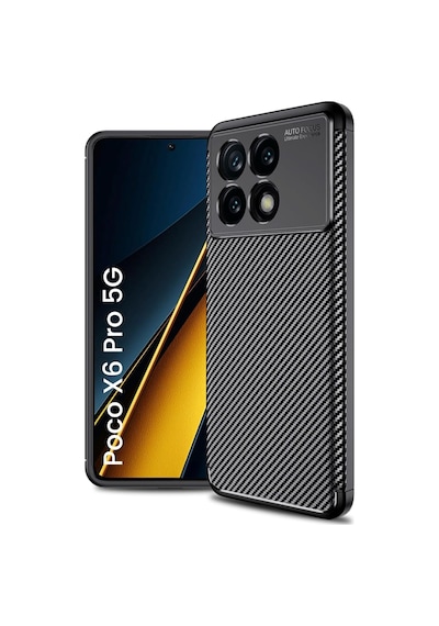 Fibaks Poco X6 Pro 5G Uyumlu Kılıf Kamera Çıkıntılı Karbon Fiber Desenli Renk Atmaz Koruyucu Kapak