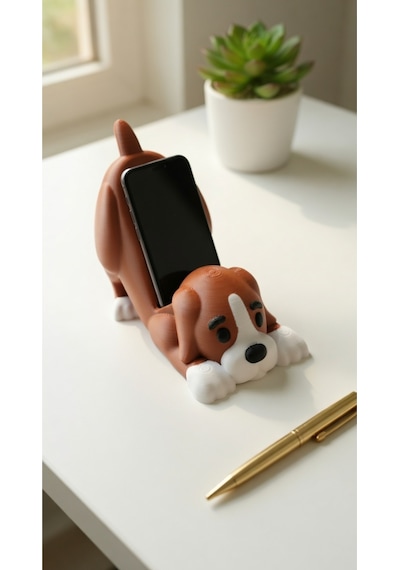 Köpek Figürlü Telefon Tutucu Stand - 3d Baskı Ofis Masaüstü Aksesuarı Ve Biblo