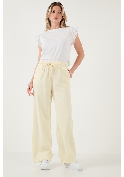 Lela Pamuklu Relaxed Fit Yüksek Bel Geniş Paça Bayan Pantolon 668Yp5275 Sarı