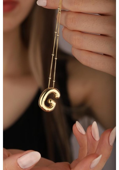 Taşsız Gümüş Balon Harf Kolye - G Gold