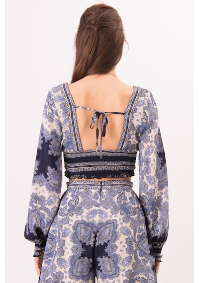 Fashion Cocktail Viskon Yazlık Lastikli Otantik Desenli Bohem Sahil Pantolon Krop Takım Lacivert Fashion Cocktail Viskon Yazlık Lastikli Otantik Desenli Bohem Sahil Pantolon Krop Takım Lacivert