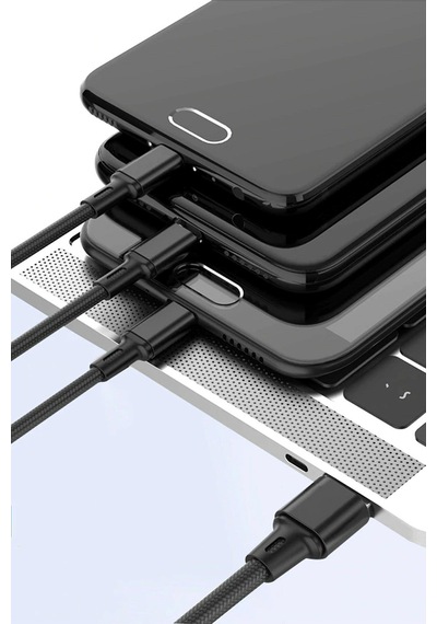 Şarj Data Kablosu 3In1 Lightning + Type-C + Micro Usb To Usb 2.0