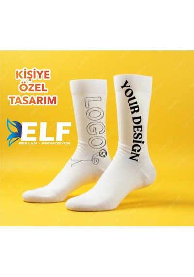 Elf Reklam Kişiye Özel Baskılı Çorap Tasarlanabilir Beyaz